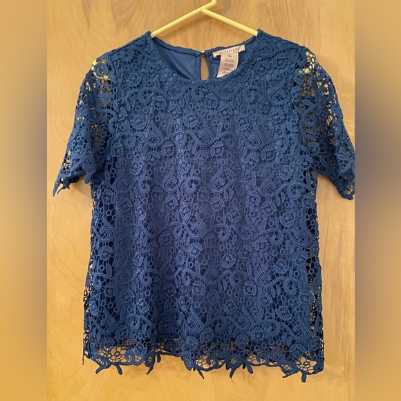 NWT Philosophy Short Sleeve Lace Overlay, Size Small - Color Royal Blue - Picture 1 of 3